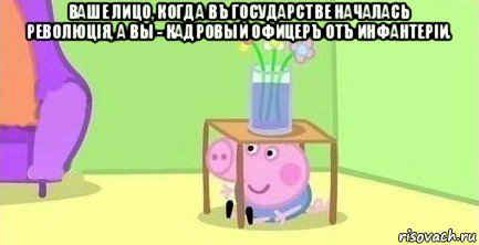 ваше лицо, когда въ государстве началась революція, а вы - кадровый офицеръ отъ инфантерiи. , Мем  Свинка пеппа под столом