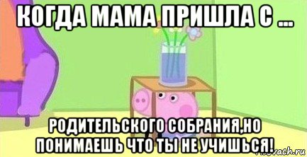 когда мама пришла с ... родительского собрания,но понимаешь что ты не учишься!, Мем  Свинка пеппа под столом