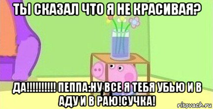 ты сказал что я не красивая? да!!!!!!!!!! пеппа:ну все я тебя убью и в аду и в раю!сучка!, Мем  Свинка пеппа под столом