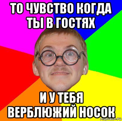 то чувство когда ты в гостях и у тебя верблюжий носок, Мем Типичный ботан