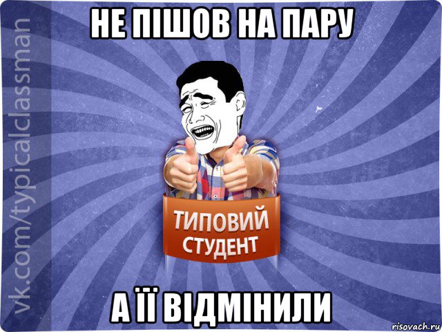 не пішов на пару а її відмінили, Мем Типовий студент