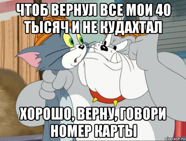 чтоб вернул все мои 40 тысяч и не кудахтал хорошо, верну, говори номер карты