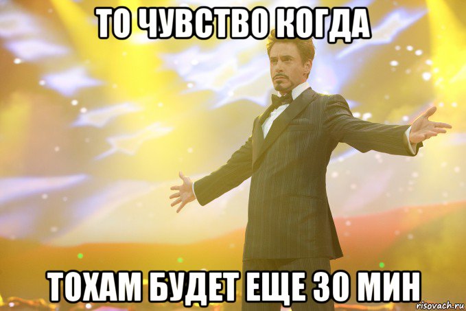 то чувство когда тохам будет еще 30 мин, Мем Тони Старк (Роберт Дауни младший)