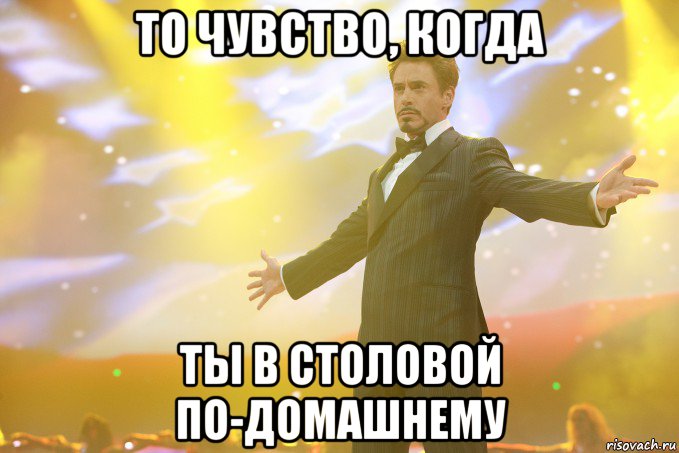 то чувство, когда ты в столовой по-домашнему, Мем Тони Старк (Роберт Дауни младший)