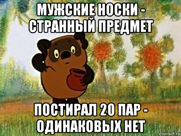 мужские носки - странный предмет постирал 20 пар - одинаковых нет, Мем Винни пух чешет затылок