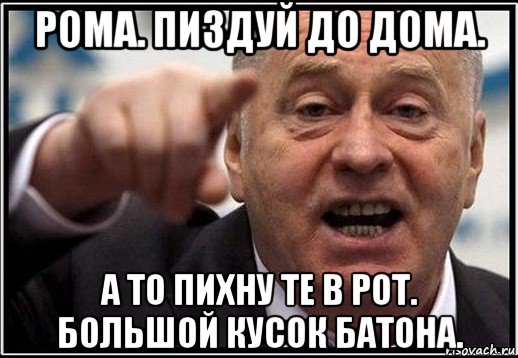 рома. пиздуй до дома. а то пихну те в рот. большой кусок батона., Мем жириновский ты