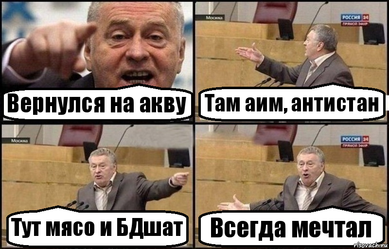 Вернулся на акву Там аим, антистан Тут мясо и БДшат Всегда мечтал, Комикс Жириновский