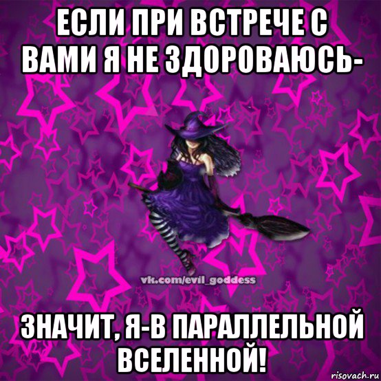 если при встрече с вами я не здороваюсь- значит, я-в параллельной вселенной!, Мем Зла Богиня