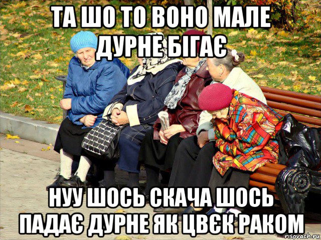 та шо то воно мале дурне бігає нуу шось скача шось падає дурне як цвєк раком, Мем Бабушки на лавочке