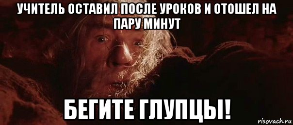 учитель оставил после уроков и отошел на пару минут бегите глупцы!, Мем бегите глупцы