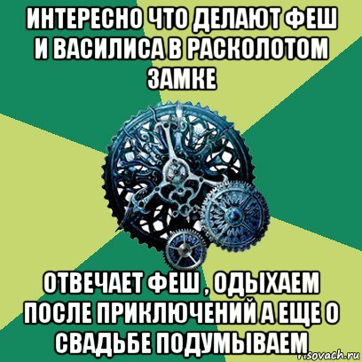 интересно что делают феш и василиса в расколотом замке отвечает феш , одыхаем после приключений а еще о свадьбе подумываем, Мем Часодеи