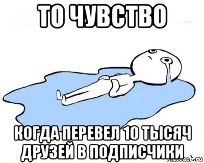 то чувство когда перевел 10 тысяч друзей в подписчики, Мем   человек в луже плачет