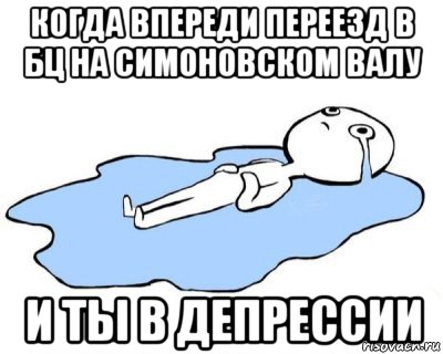 когда впереди переезд в бц на симоновском валу и ты в депрессии, Мем   человек в луже плачет