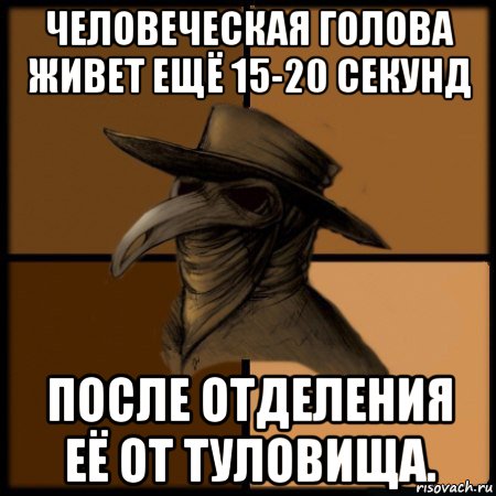 человеческая голова живет ещё 15-20 секунд после отделения её от туловища., Мем  Чума