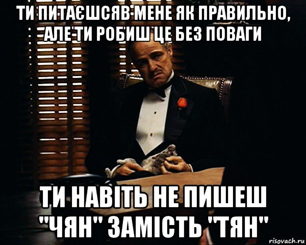 ти питаєшсяв мене як правильно, але ти робиш це без поваги ти навіть не пишеш "чян" замість "тян", Мем Дон Вито Корлеоне