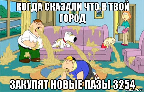 когда сказали что в твой город закупят новые пазы 3254, Мем Гриффины блюют