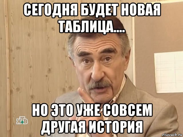 сегодня будет новая таблица.... но это уже совсем другая история, Мем Каневский (Но это уже совсем другая история)