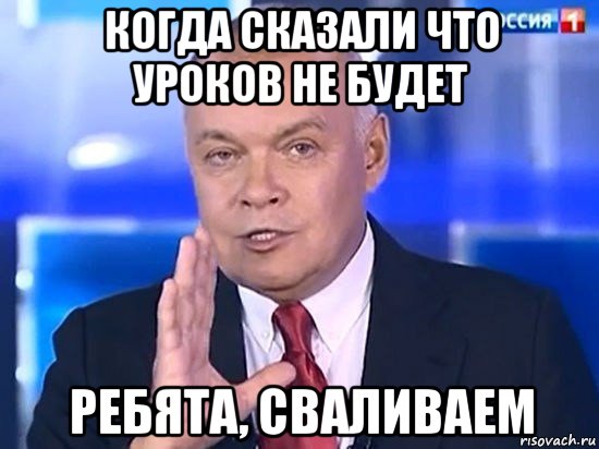 когда сказали что уроков не будет ребята, сваливаем, Мем Киселёв 2014