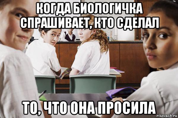 когда биологичка спрашивает, кто сделал то, что она просила, Мем В классе все смотрят на тебя