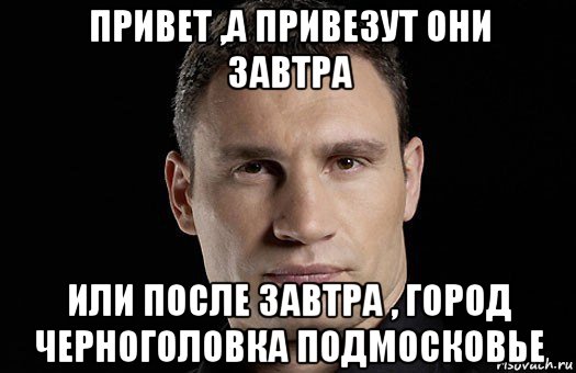 привет ,а привезут они завтра или после завтра , город черноголовка подмосковье, Мем Кличко