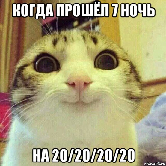 когда прошёл 7 ночь на 20/20/20/20, Мем       Котяка-улыбака