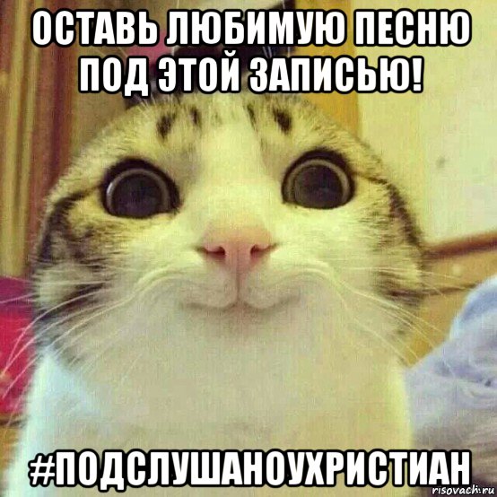 оставь любимую песню под этой записью! #подслушаноухристиан, Мем       Котяка-улыбака