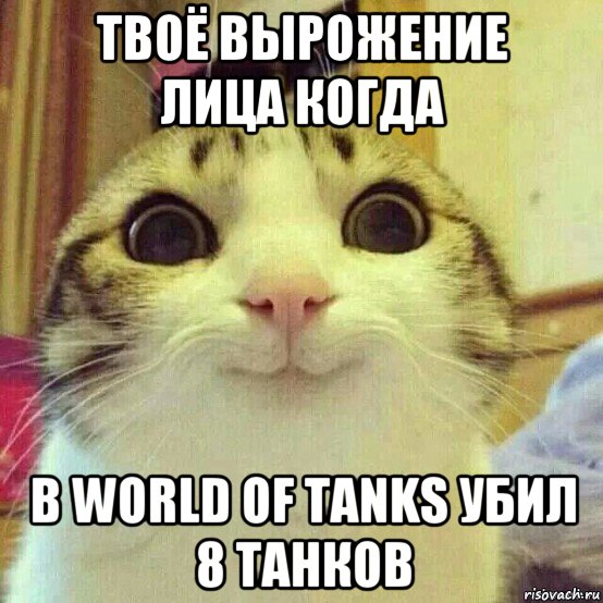 твоё вырожение лица когда в world of tanks убил 8 танков, Мем       Котяка-улыбака