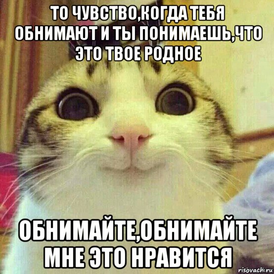 то чувство,когда тебя обнимают и ты понимаешь,что это твое родное обнимайте,обнимайте мне это нравится, Мем       Котяка-улыбака