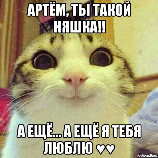 артём, ты такой няшка!! а ещё... а ещё я тебя люблю ♥♥, Мем       Котяка-улыбака