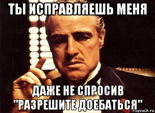 ты исправляешь меня даже не спросив "разрешите доебаться", Мем крестный отец