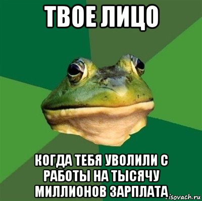 твое лицо когда тебя уволили с работы на тысячу миллионов зарплата, Мем  Мерзкая жаба