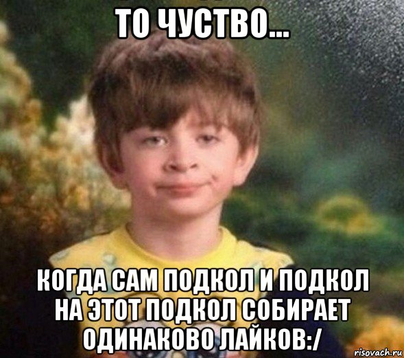 то чуство... когда сам подкол и подкол на этот подкол собирает одинаково лайков:/, Мем Недовольный пацан