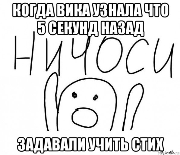 когда вика узнала что 5 секунд назад задавали учить стих, Мем  Ничоси