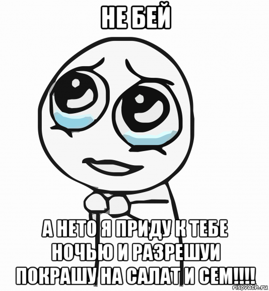 не бей а нето я приду к тебе ночью и разрешуи покрашу на салат и сем!!!!, Мем  ну пожалуйста (please)