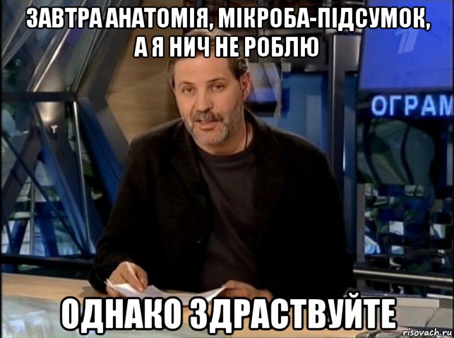 завтра анатомія, мікроба-підсумок, а я нич не роблю однако здраствуйте, Мем Однако Здравствуйте