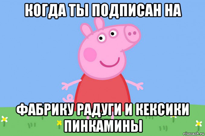 когда ты подписан на фабрику радуги и кексики пинкамины, Мем Пеппа