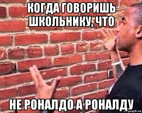 когда говоришь школьнику, что не роналдо а роналду, Мем разговор со стеной