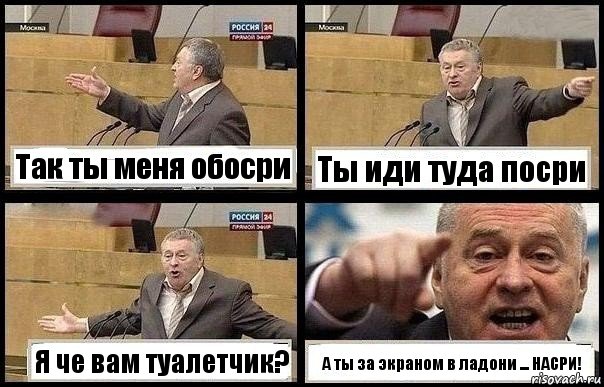 Так ты меня обосри Ты иди туда посри Я че вам туалетчик? А ты за экраном в ладони ... НАСРИ!, Комикс с Жириновским