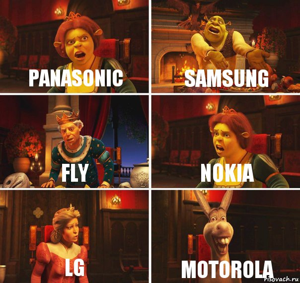 Panasonic Samsung Fly Nokia LG Motorola, Комикс  Шрек Фиона Гарольд Осел