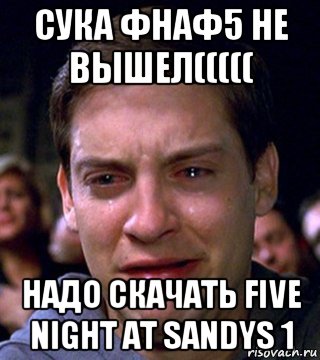 сука фнаф5 не вышел((((( надо скачать five night at sandys 1, Мем  Тоби магуаер плачет