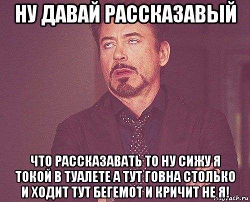 ну давай рассказавый что рассказавать то ну сижу я токой в туалете а тут говна столько и ходит тут бегемот и кричит не я!, Мем твое выражение лица