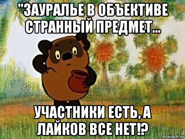 "зауралье в объективе странный предмет... участники есть, а лайков все нет!?, Мем Винни пух чешет затылок