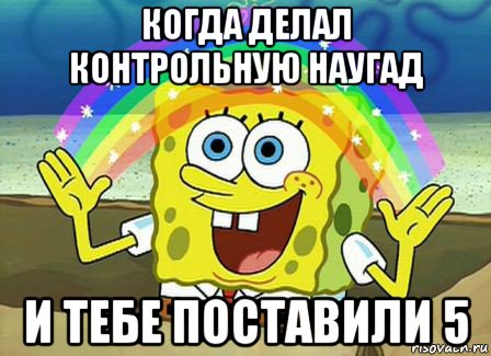 когда делал контрольную наугад и тебе поставили 5, Мем Воображение (Спанч Боб)