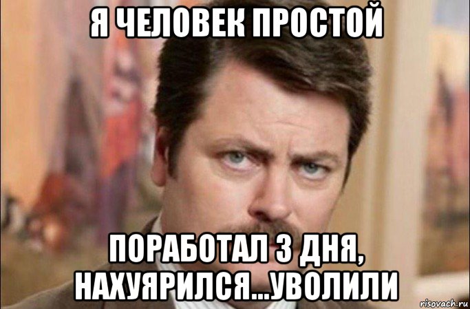 я человек простой поработал 3 дня, нахуярился...уволили, Мем  Я человек простой