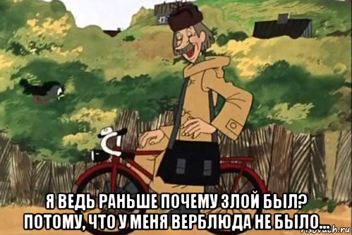  я ведь раньше почему злой был? потому, что у меня верблюда не было..., Мем   Я ведь раньше почему злой был