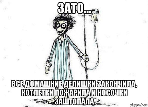 зато... все домашние делишки закончила, котлетки пожарила и носочки заштопала, Мем  зато я сдал