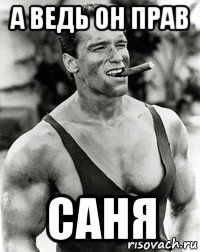 а ведь он прав саня, Мем  Арнольд Шварценеггер с сигарой