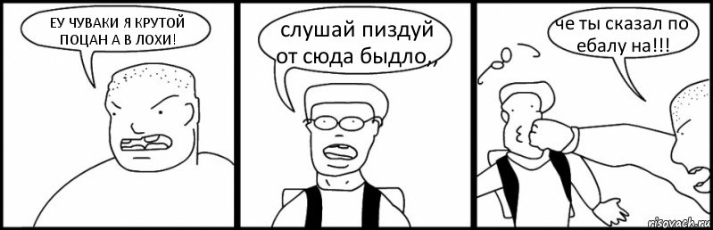 ЕУ ЧУВАКИ Я КРУТОЙ ПОЦАН А В ЛОХИ! слушай пиздуй от сюда быдло,, че ты сказал по ебалу на!!!, Комикс Быдло и школьник