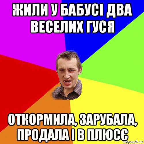 жили у бабусі два веселих гуся откормила, зарубала, продала і в плюсє, Мем Чоткий паца