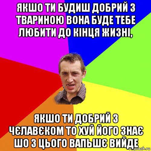 якшо ти будиш добрий з твариною вона буде тебе любити до кінця жизні, якшо ти добрий з чєлавєком то хуй його знає шо з цього вапьшє вийде, Мем Чоткий паца